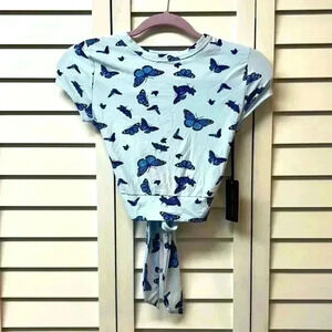 Faded Rose Butterly Open Tie Back Top Size Small Blue NWT